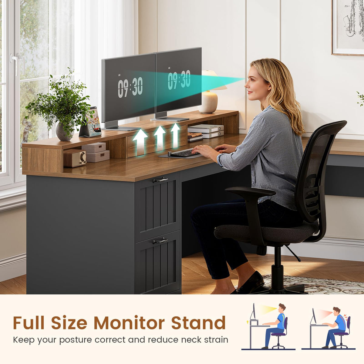 63" L Shaped Desk with Drawers and Storage Cabinet A852