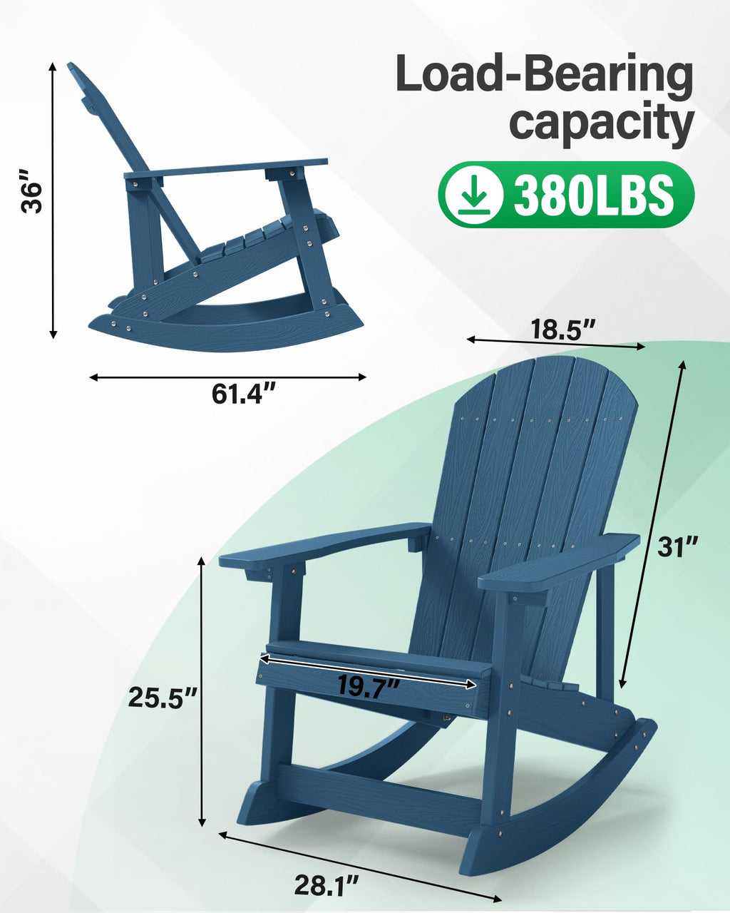 Navy Blue All-Weather Resistant Adirondack Rocking Chair Set of 2 Z530778