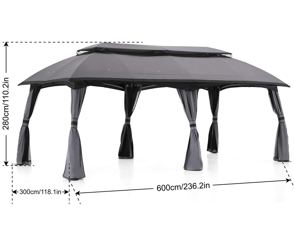 10x20 Outdoor Gazebo with Mosquito Netting and Double Roof U6536