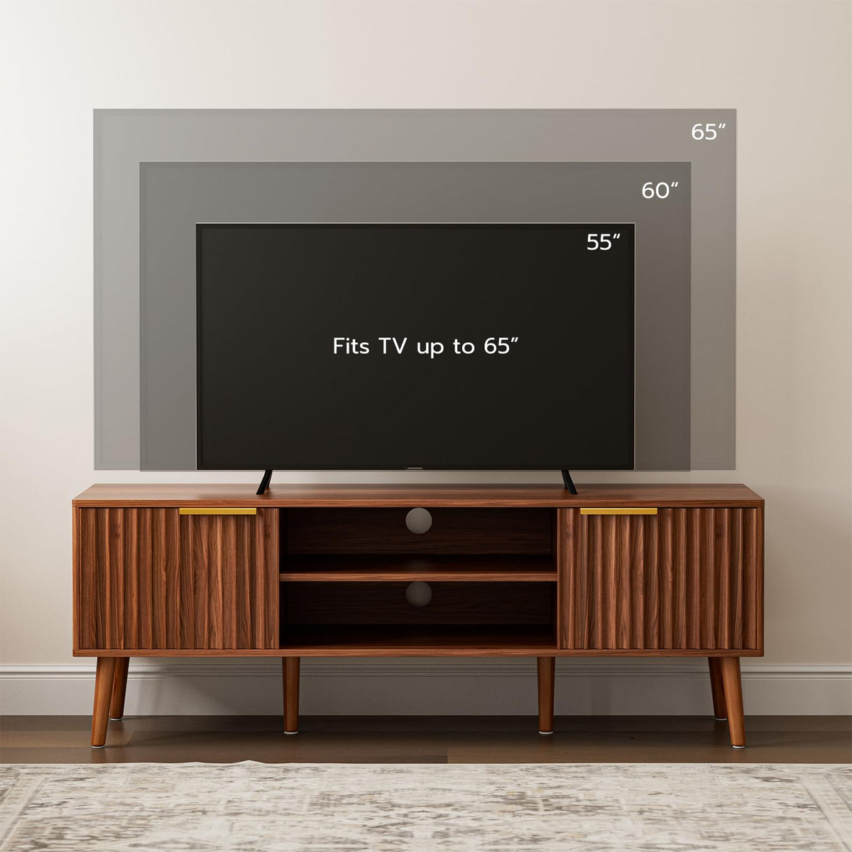 Walnut TV Stand with Fluted Doors J7750