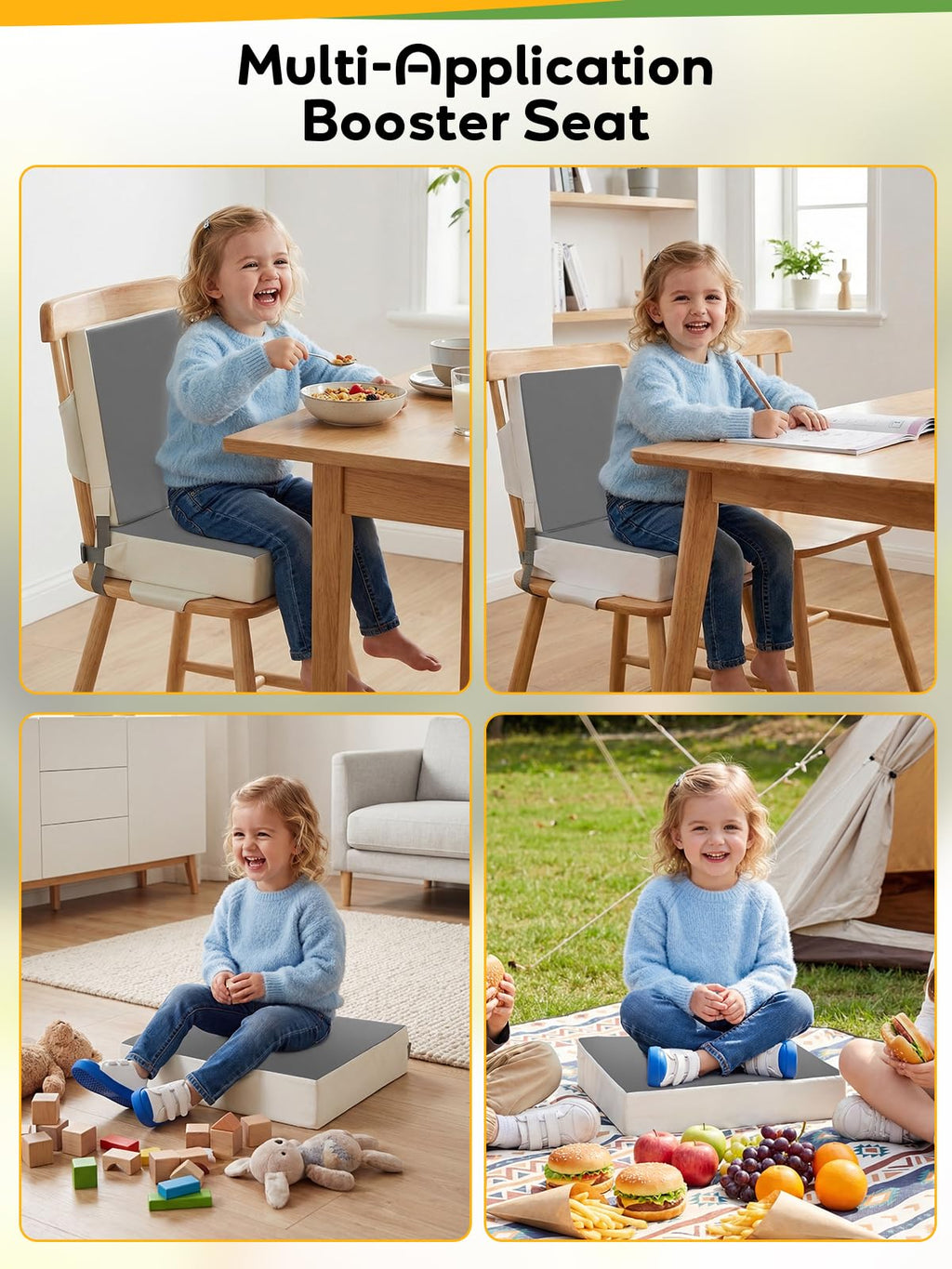 Grey Toddler Booster Seat for Kitchen Chair H52578