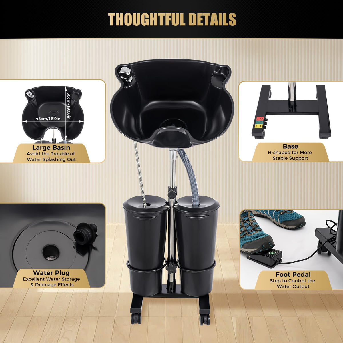 Electric Portable Shampoo Bowl, Black T5030