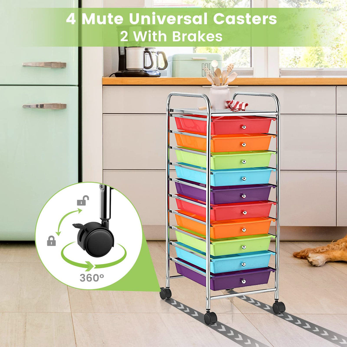 10 Drawer Rolling Storage Cart with Steel Frame Z98647