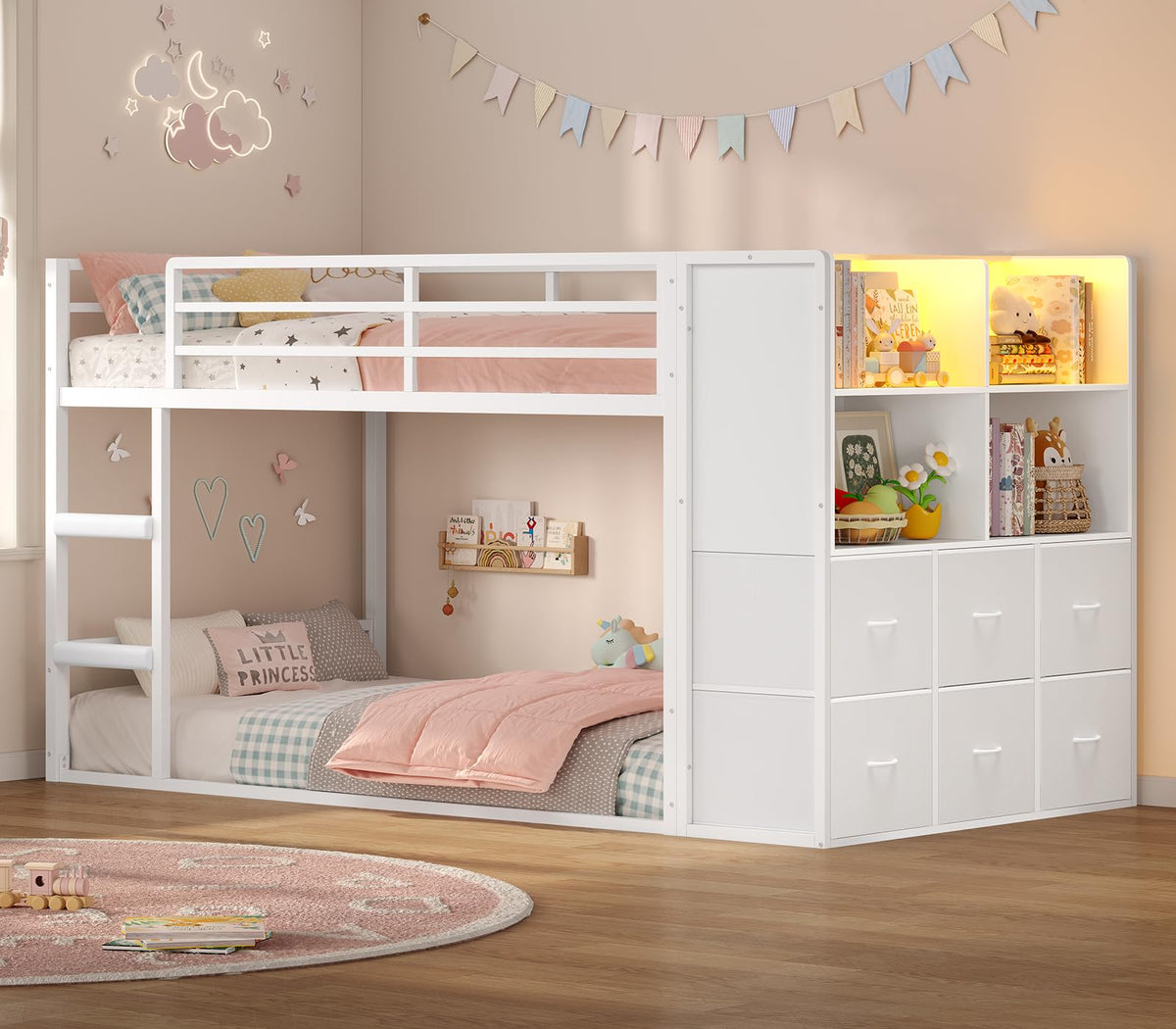 Twin Over Twin Bunk Bed with 6 Storage Drawers S589