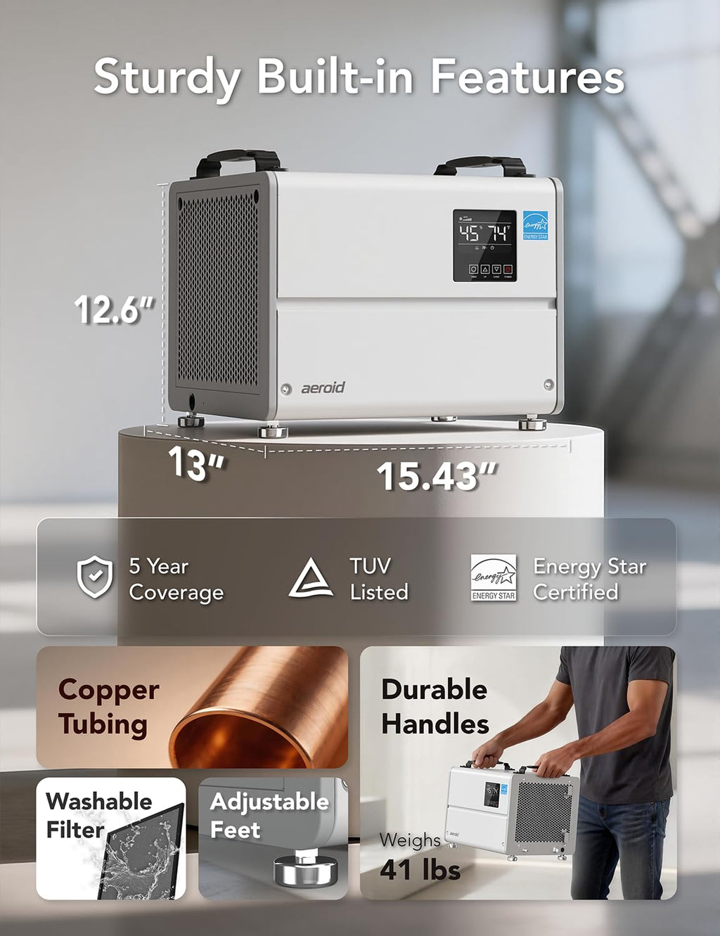 70 Pints Commercial Dehumidifier with Pump and Drain F26726