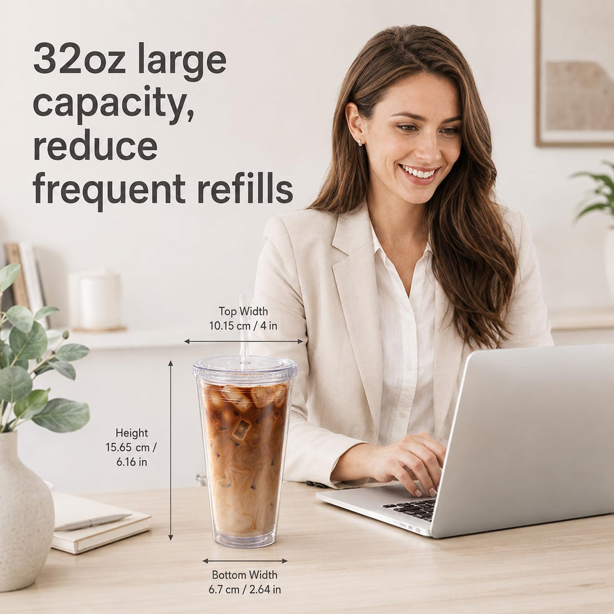 32oz Clear Tumblers with Lids and Straws C34819