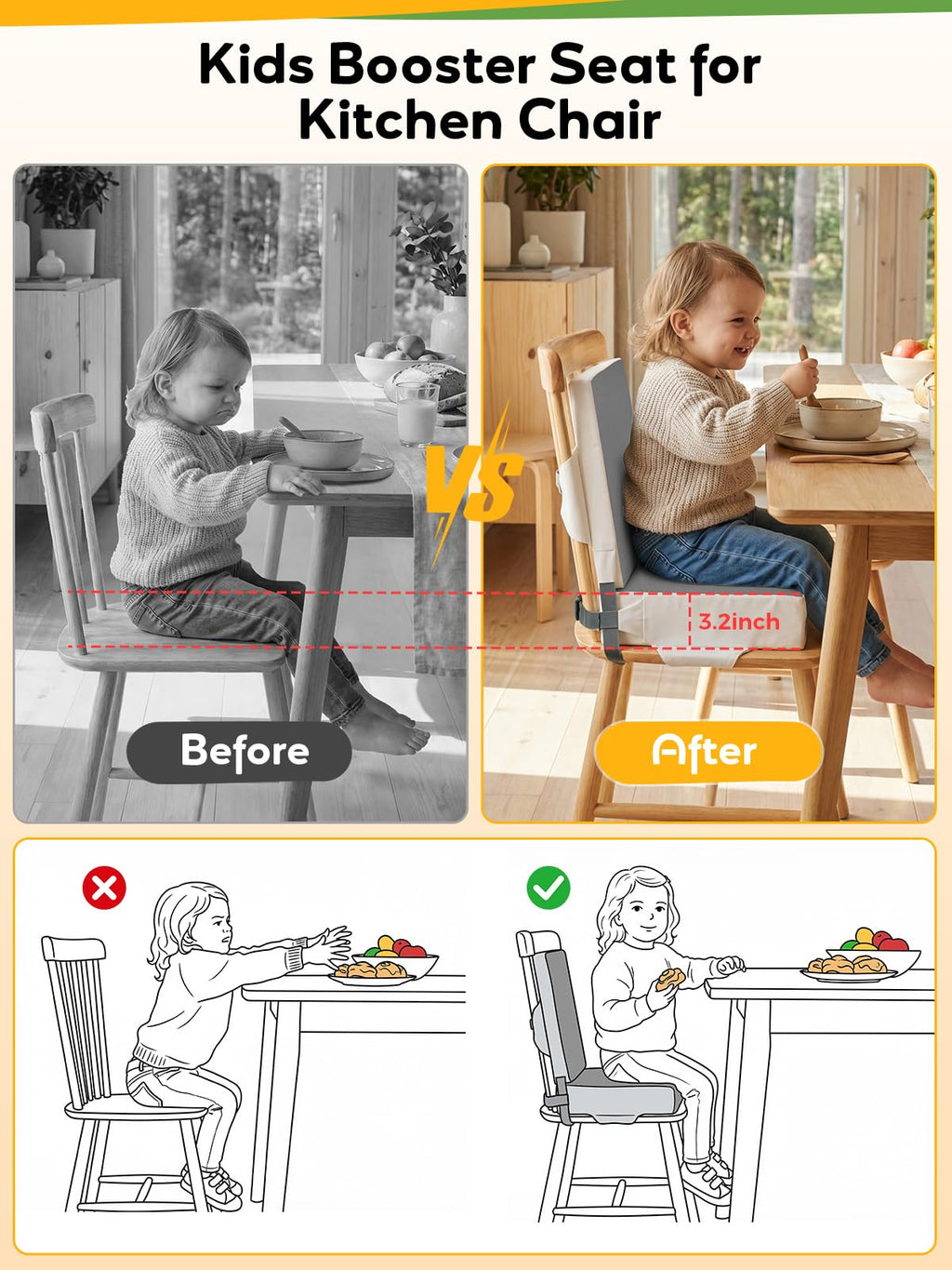 Grey Toddler Booster Seat for Kitchen Chair H52578