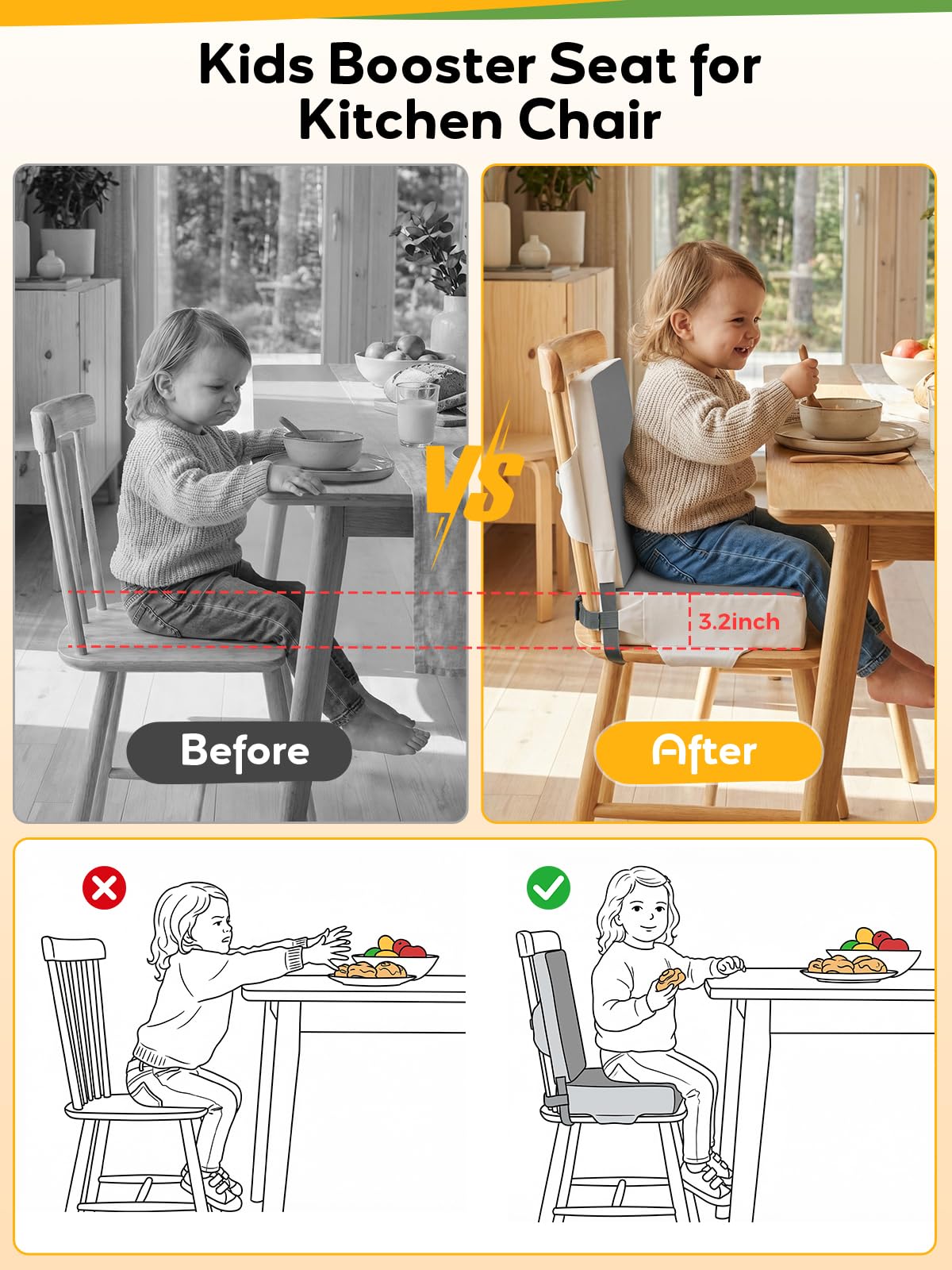 Grey Toddler Booster Seat for Kitchen Chair H52578
