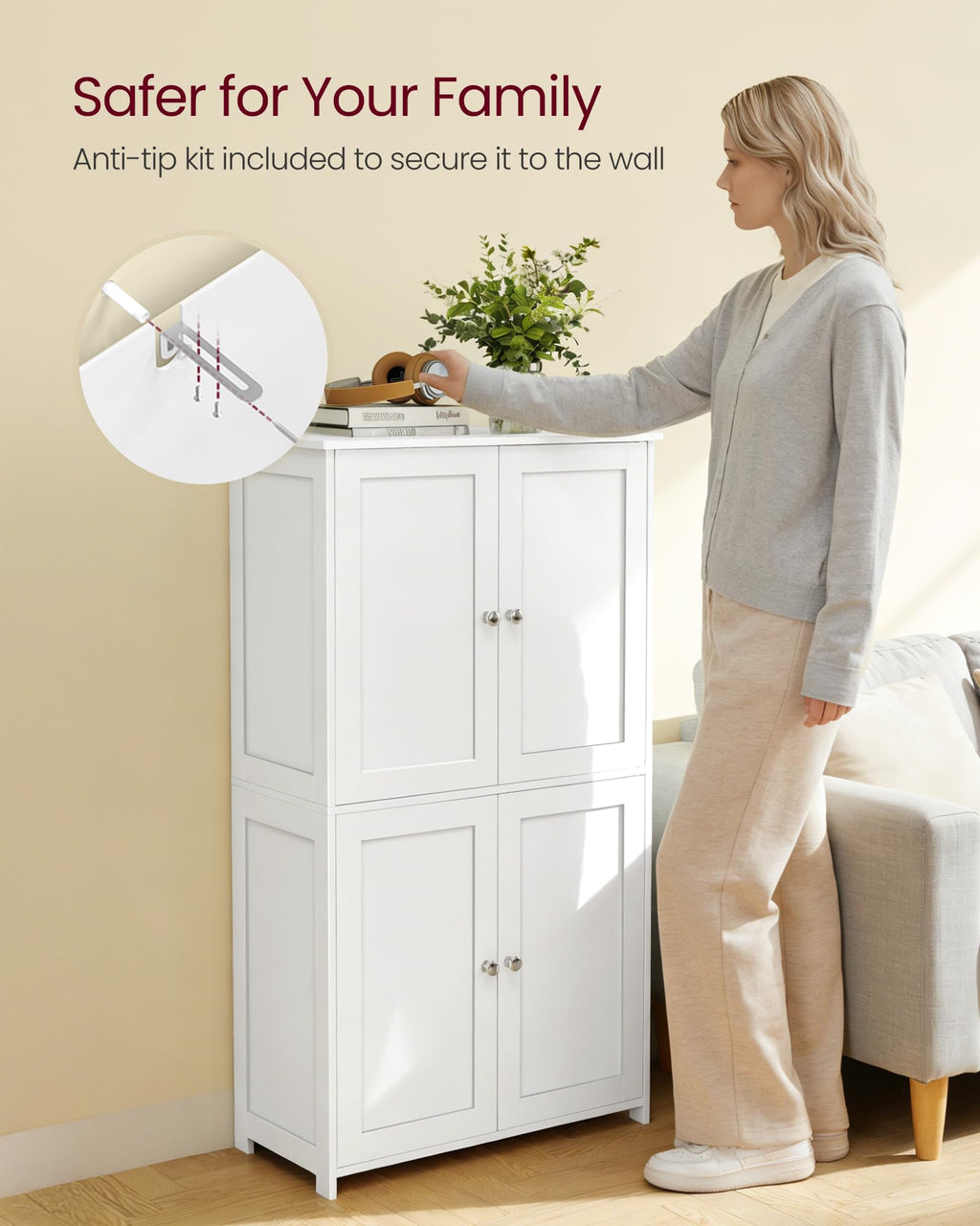 Floor Storage Cabinet with 2 Adjustable Shelves and 4 Doors R1643