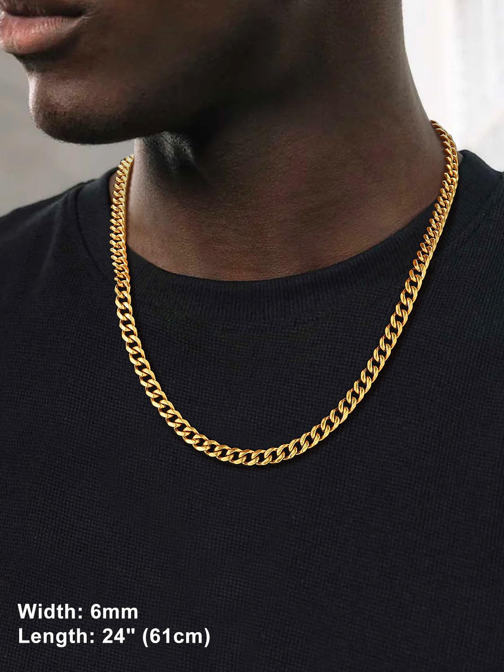 Black Stainless Steel Cuban Link Chain Necklace D1648