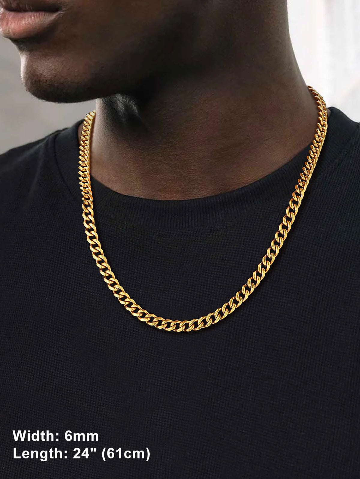Black Stainless Steel Cuban Link Chain Necklace D1648