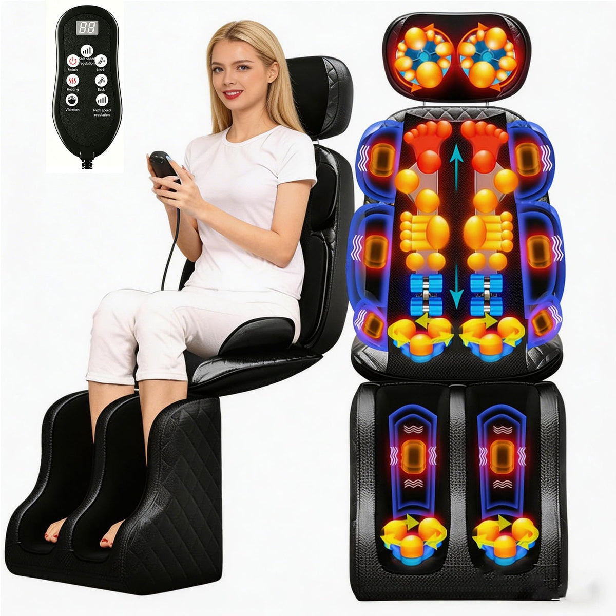 16D Electric Shiatsu Full Body Massage Mat with Foot Massager Z3007