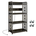 Black 4-Tier Kitchen Bakers Rack with Power Outlet and Lockable Wheels E7417