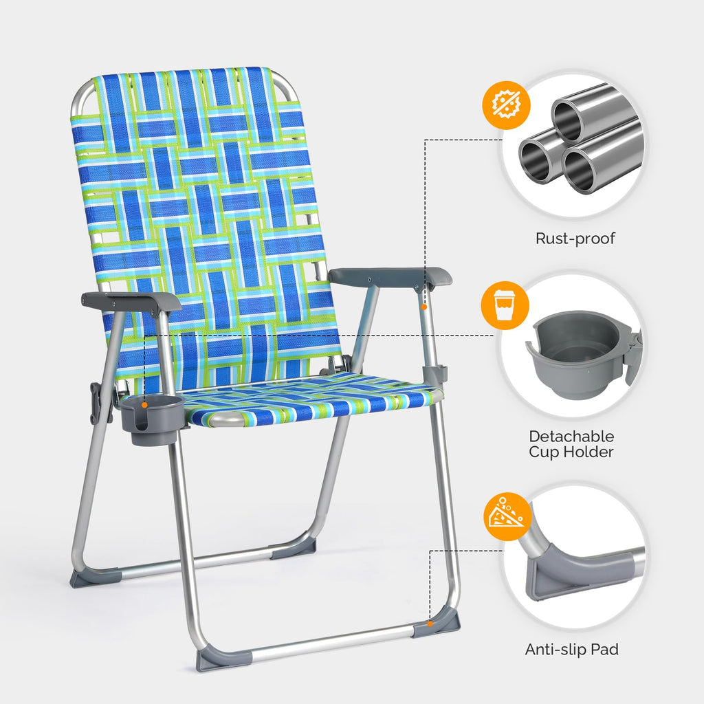 Aluminum Folding Patio Lawn Chairs Set of 2 with Cup Holder J144