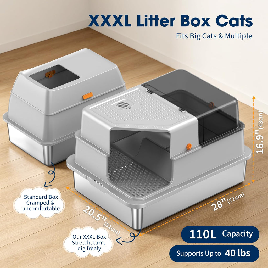 XXXL Stainless Steel Cat Litter Box with Lid C631