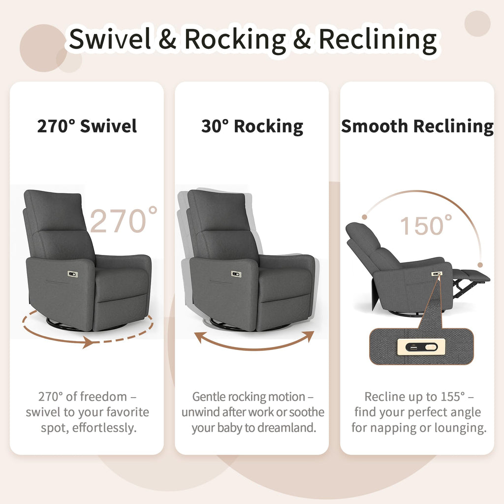 Dark Gray Velvet Swivel Rocker Chair F89676