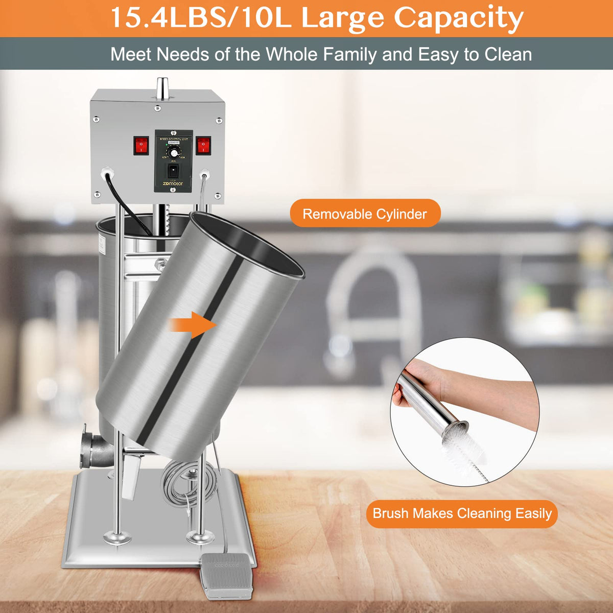 10L Electric Stainless Steel Sausage Stuffer with 5 Stuffing Tubes S2087
