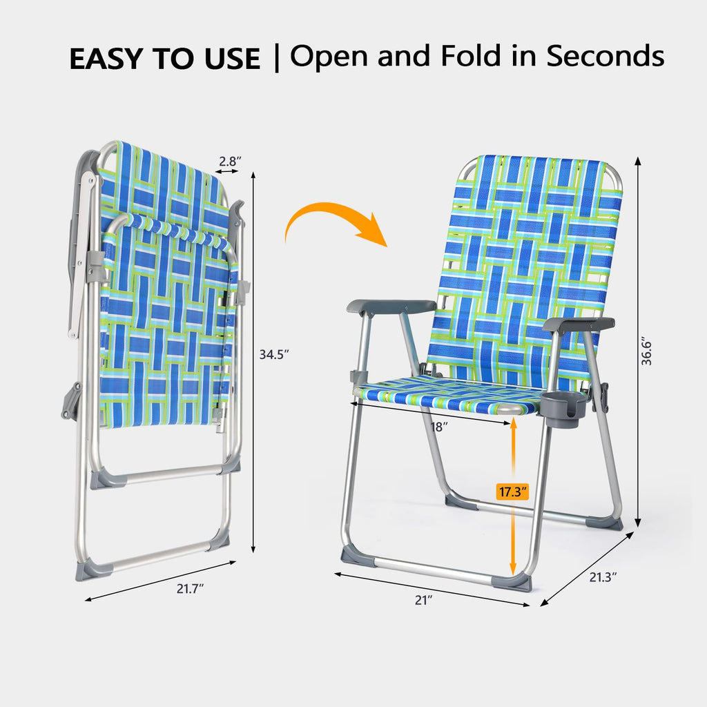 Aluminum Folding Patio Lawn Chairs Set of 2 with Cup Holder J144