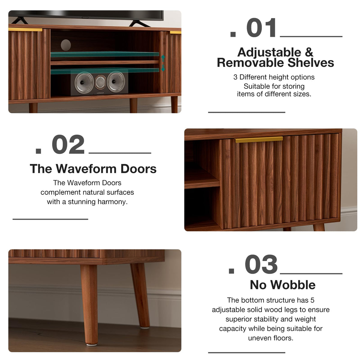 Walnut TV Stand with Fluted Doors J7750
