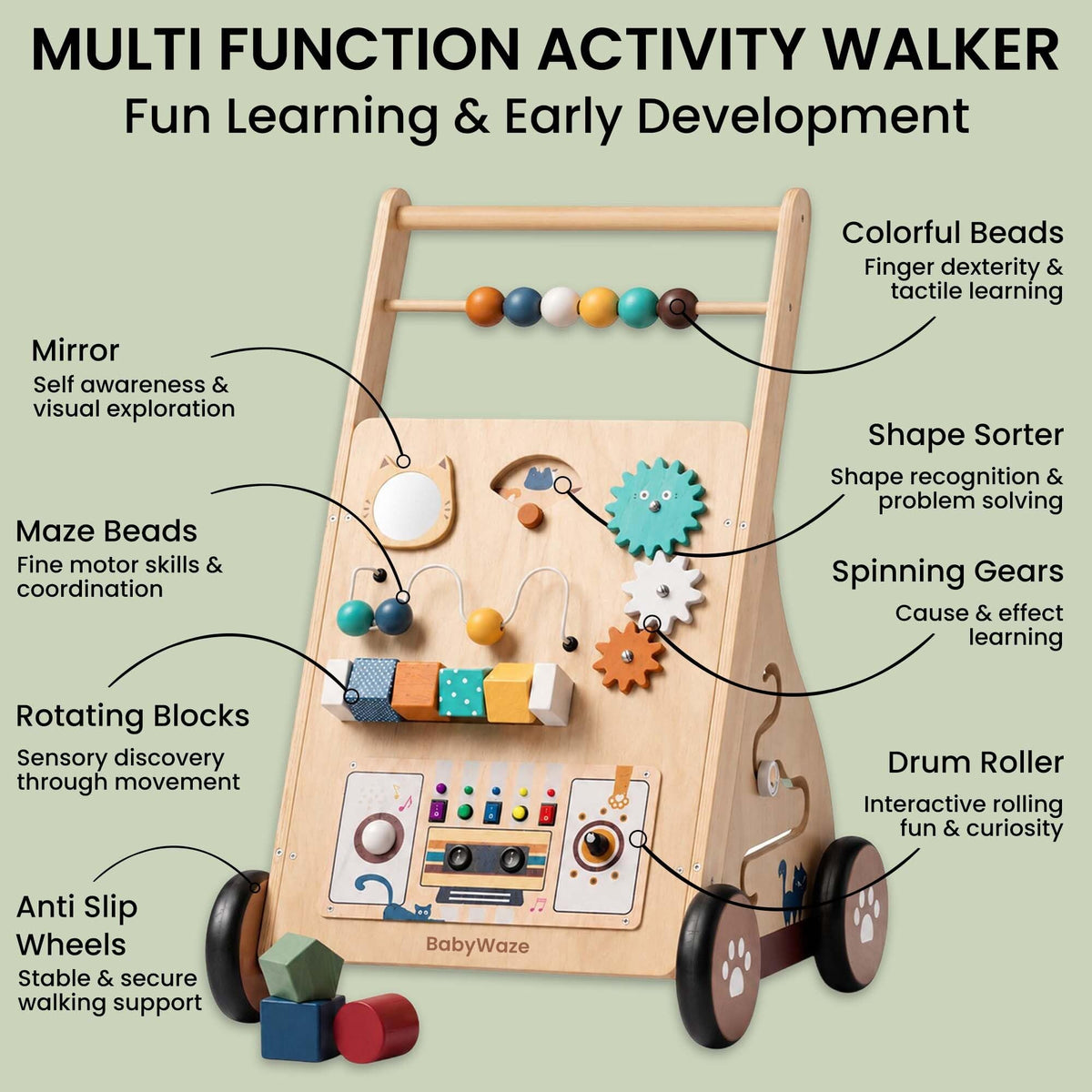 Wooden Baby Walker with Wheels A175