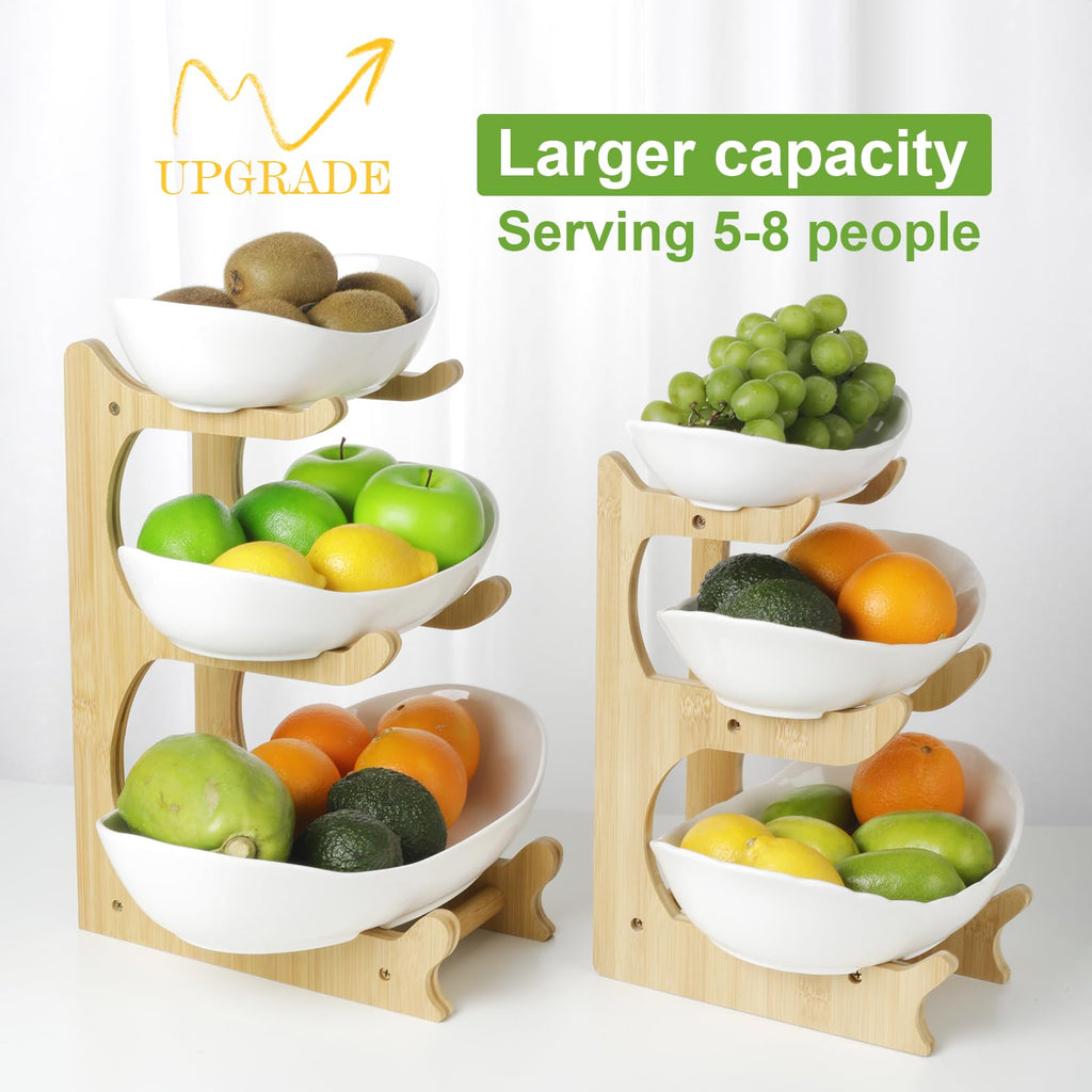 3 Tier Ceramic Fruit Bowl with Bamboo Stand R9760
