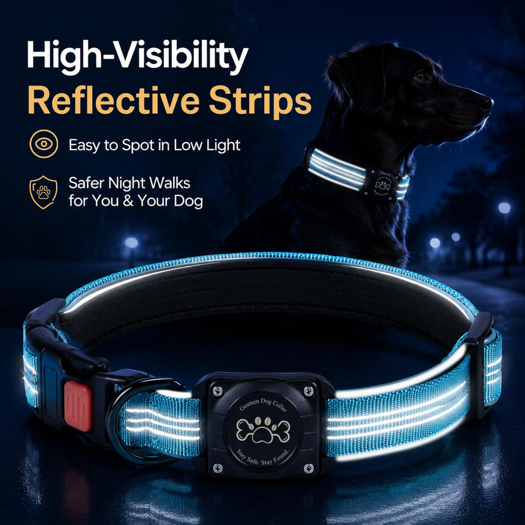 Blue IP68 Waterproof Reflective Dog Collar with AirTag Holder J205