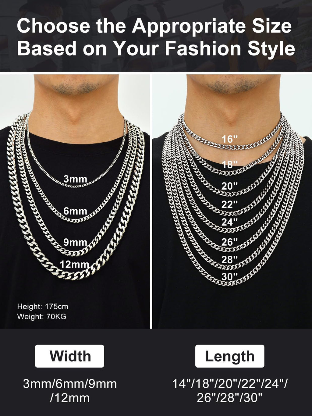 Black Stainless Steel Cuban Link Chain Necklace D1648