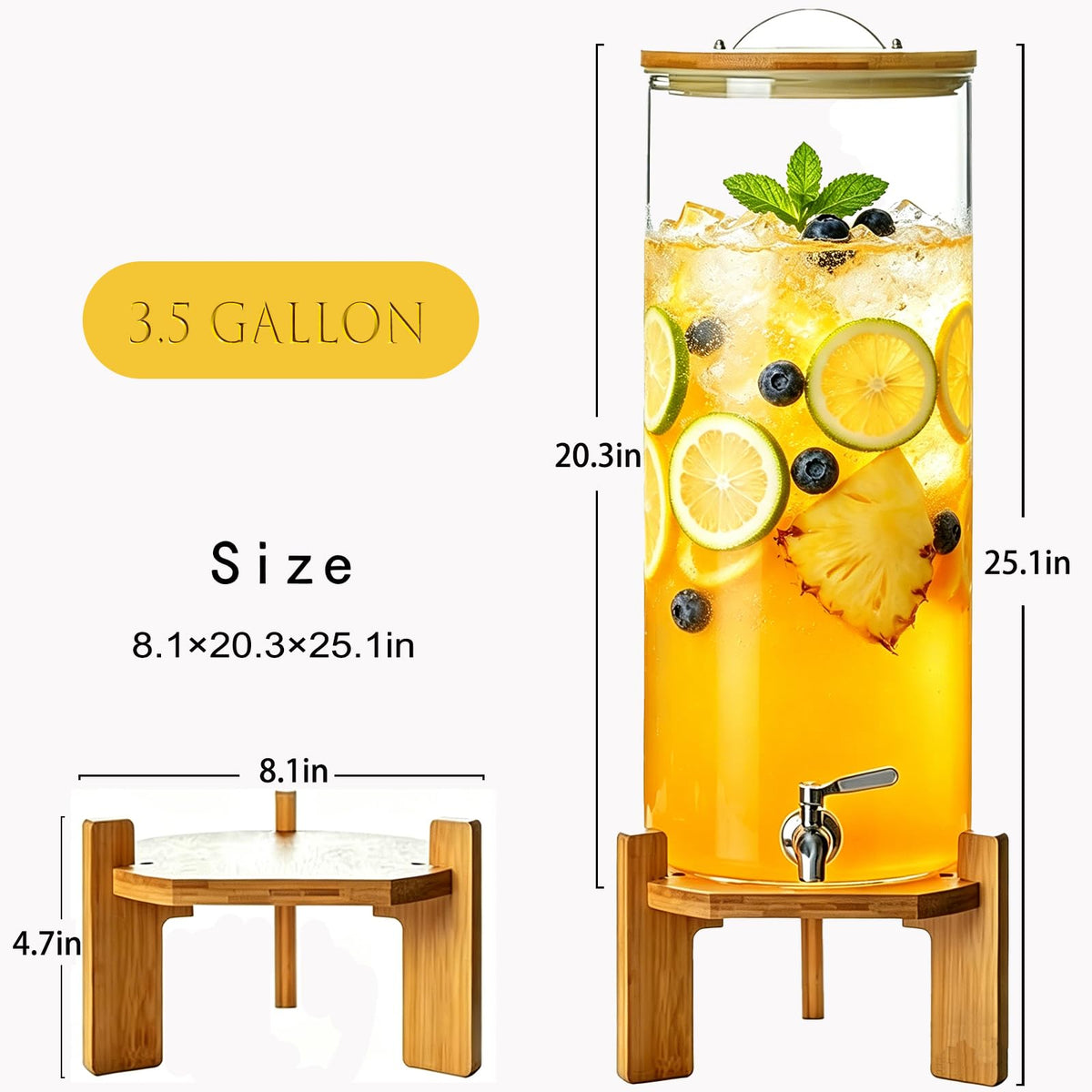 3.5 Gallon Glass Beverage Dispenser with Stand Q830