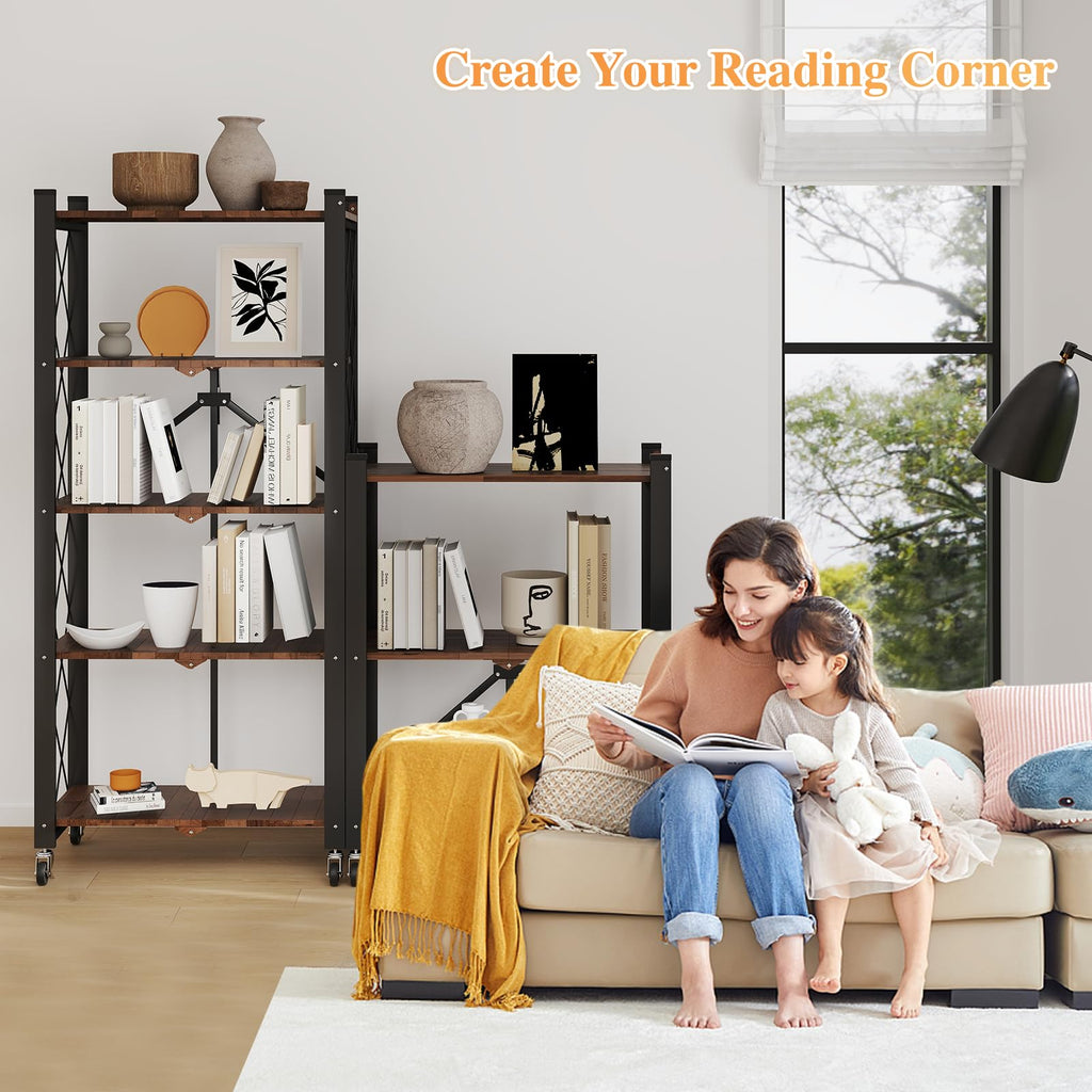 5-Tier Folding Storage Shelf with Woodgrain Finish G734445