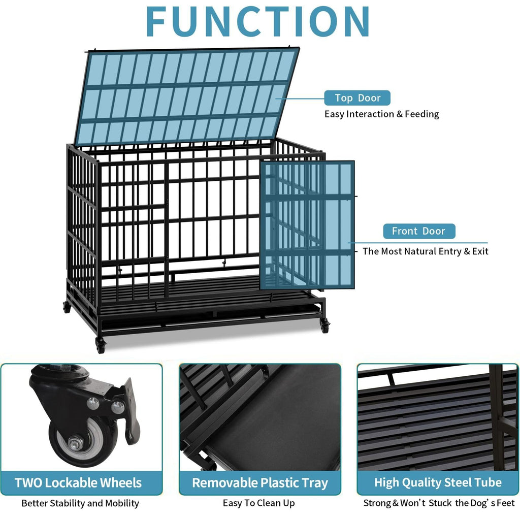 48 Inch Heavy Duty Metal Dog Crate with Wheels W811