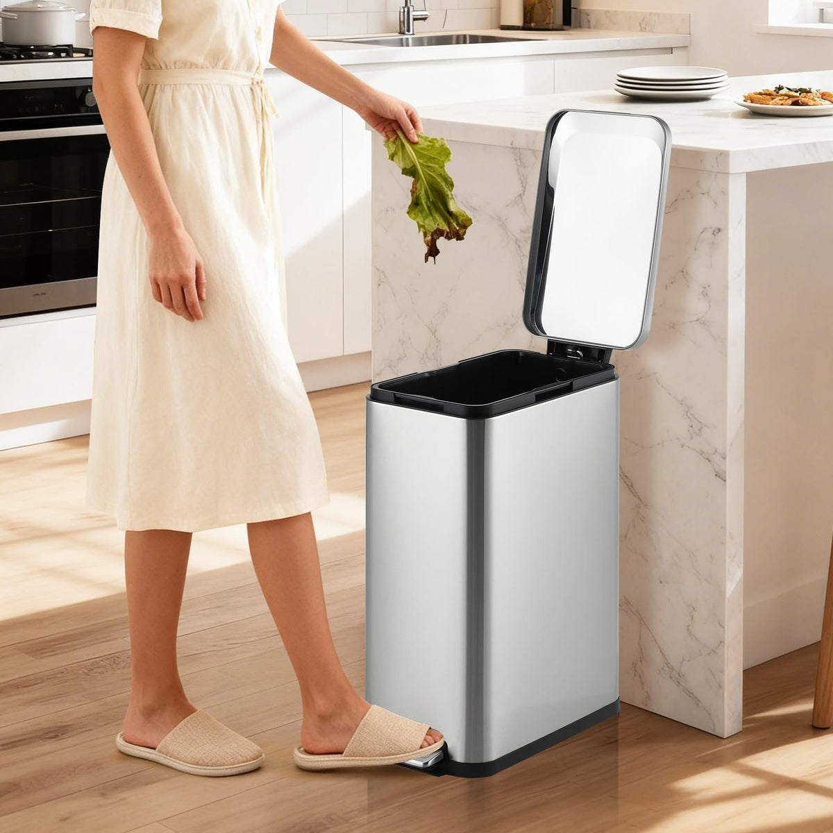 13 Gal Stainless Steel Step-On Kitchen Trash Can S799312