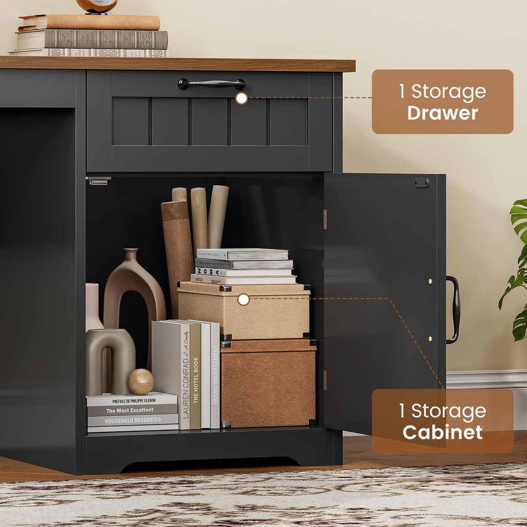 63" L Shaped Desk with Drawers and Storage Cabinet A852