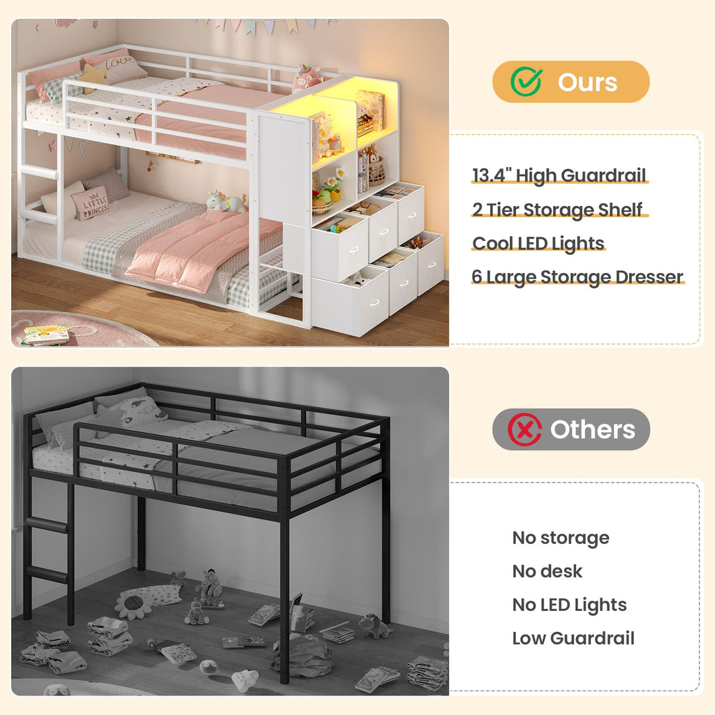 Twin Over Twin Bunk Bed with 6 Storage Drawers S589