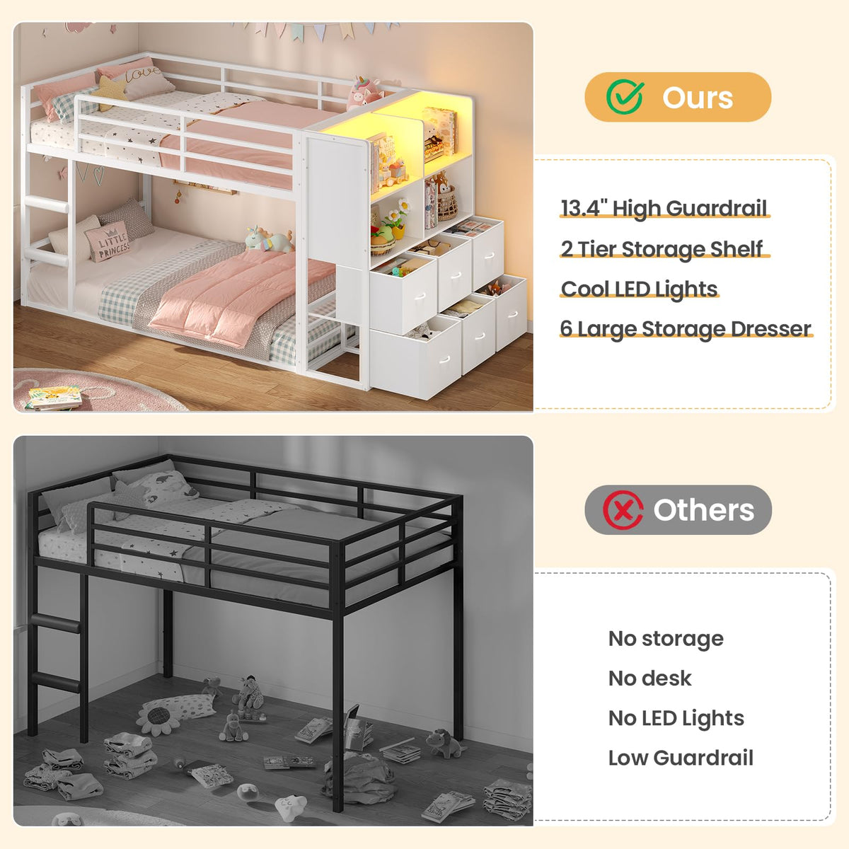 Twin Over Twin Bunk Bed with 6 Storage Drawers S589