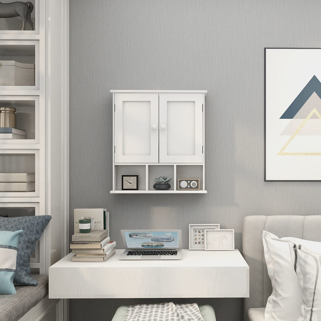 White Bathroom Wall Cabinet with 2 Door Adjustable Shelves H6885