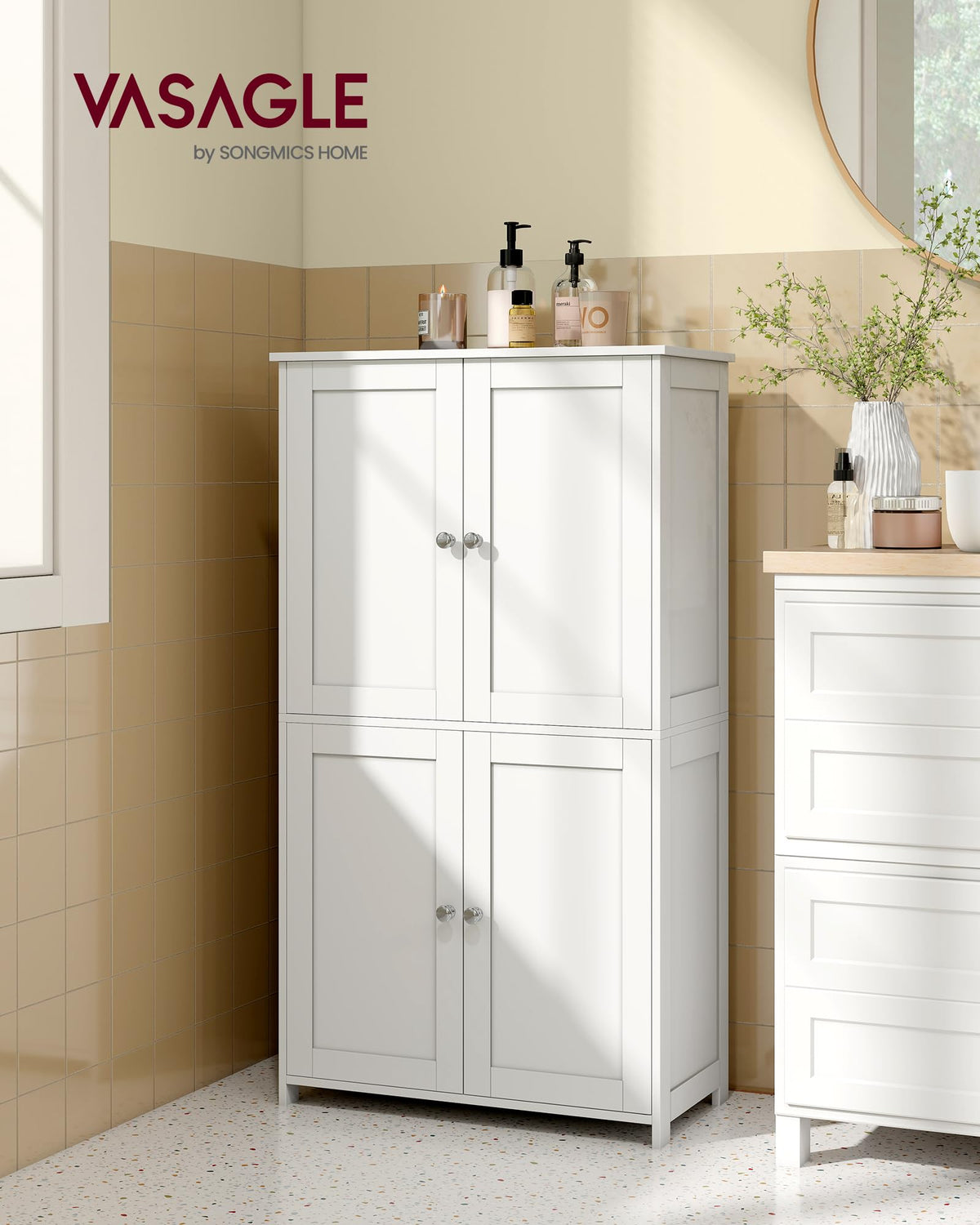 Floor Storage Cabinet with 2 Adjustable Shelves and 4 Doors R1643