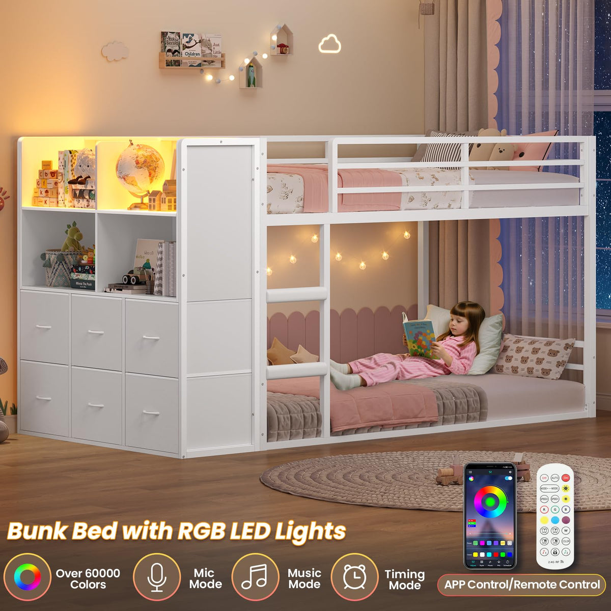 Twin Over Twin Bunk Bed with 6 Storage Drawers S589