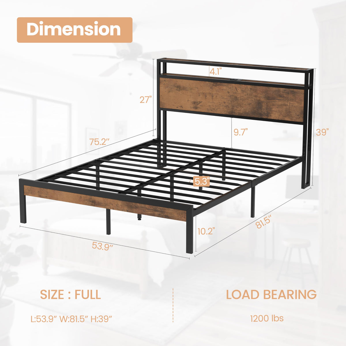 Full Size Bed Frame with Headboard X503