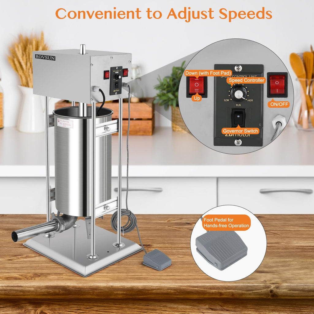 10L Electric Stainless Steel Sausage Stuffer with 5 Stuffing Tubes S2087