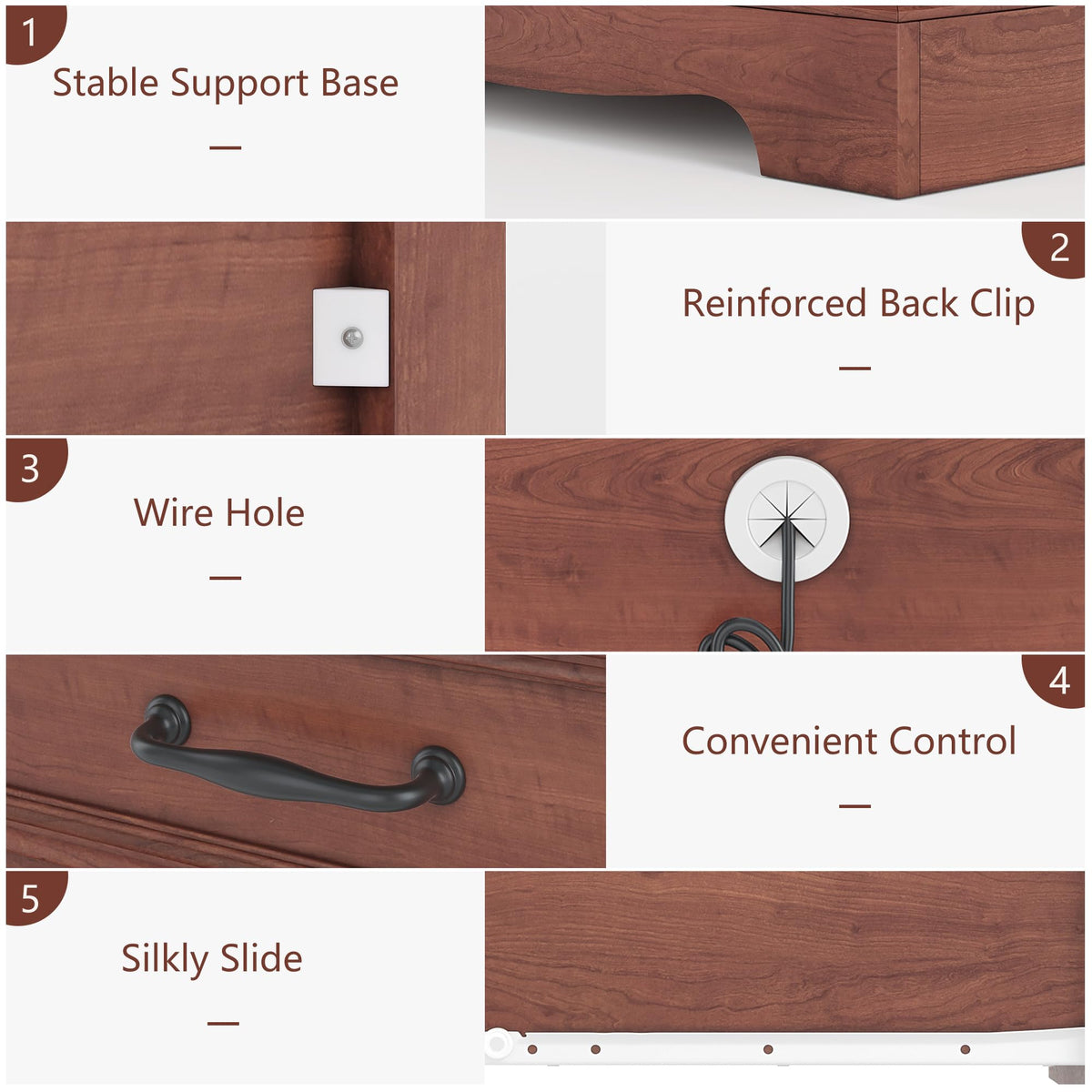 Cherry Brown 3 Drawer Nightstand with Charging Station G346030
