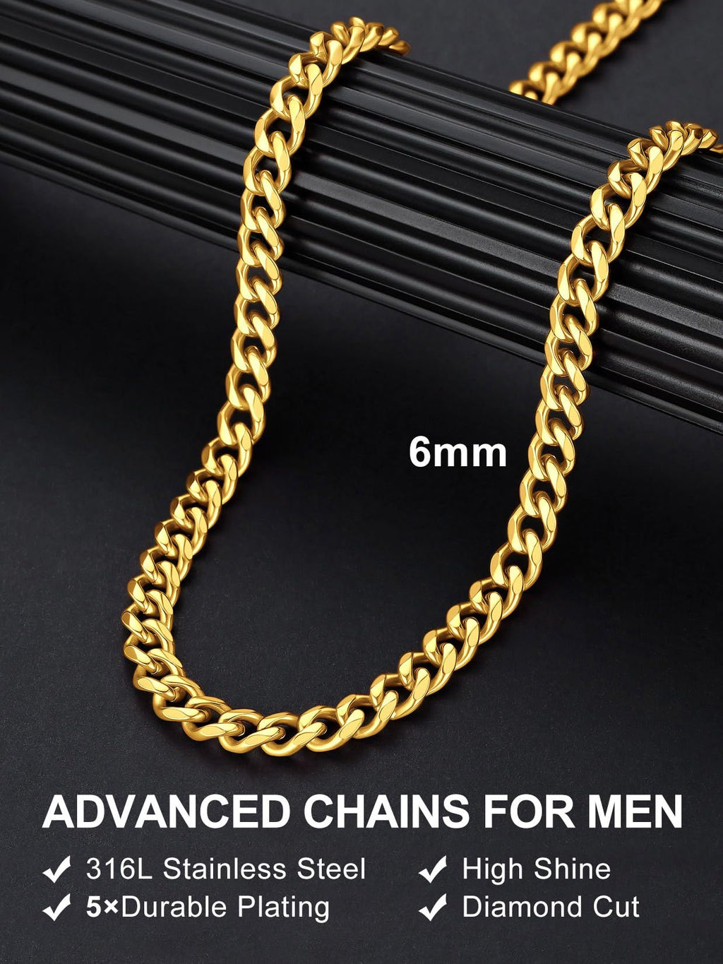 Black Stainless Steel Cuban Link Chain Necklace D1648