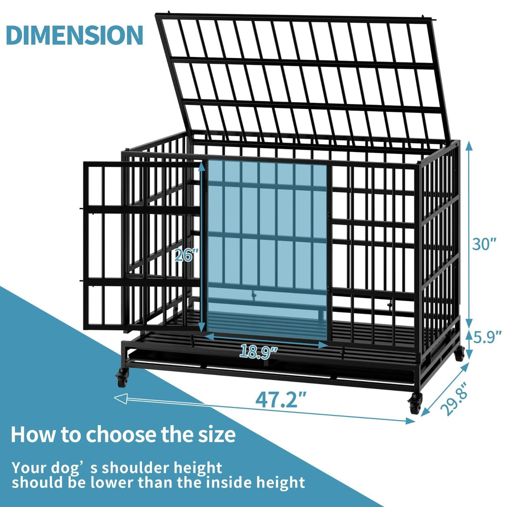 48 Inch Heavy Duty Metal Dog Crate with Wheels W811