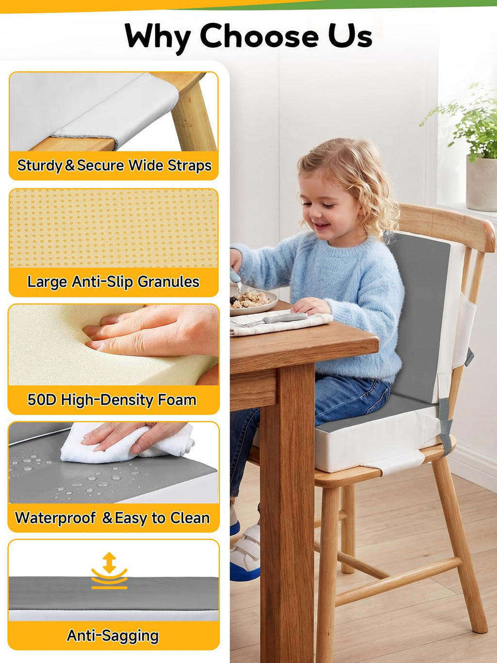 Grey Toddler Booster Seat for Kitchen Chair H52578