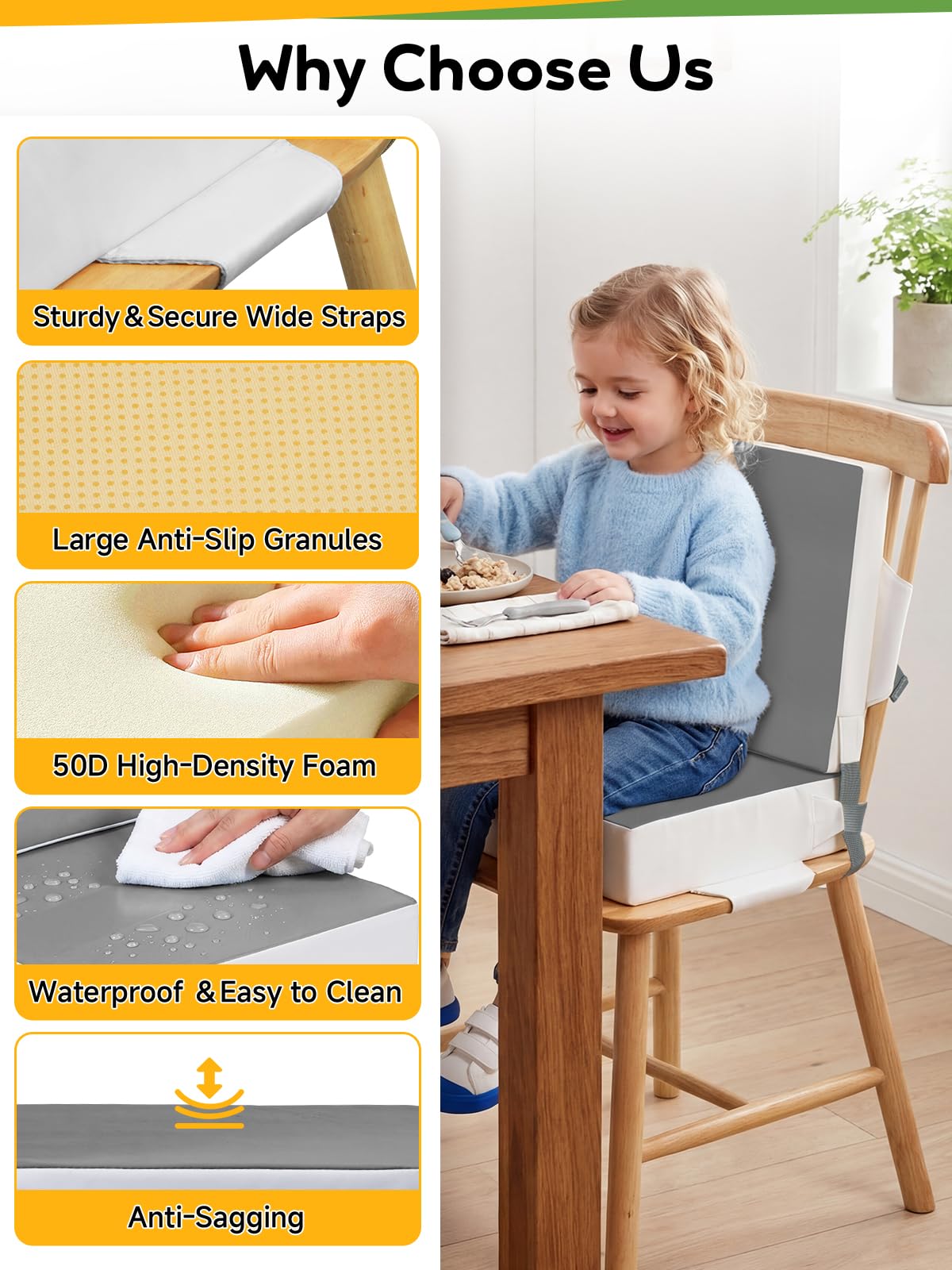 Grey Toddler Booster Seat for Kitchen Chair H52578