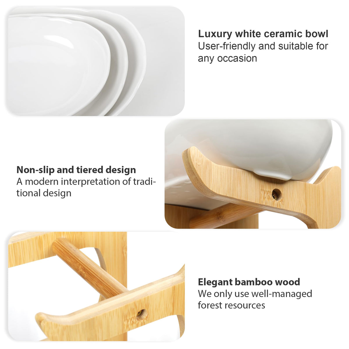 3 Tier Ceramic Fruit Bowl with Bamboo Stand R9760