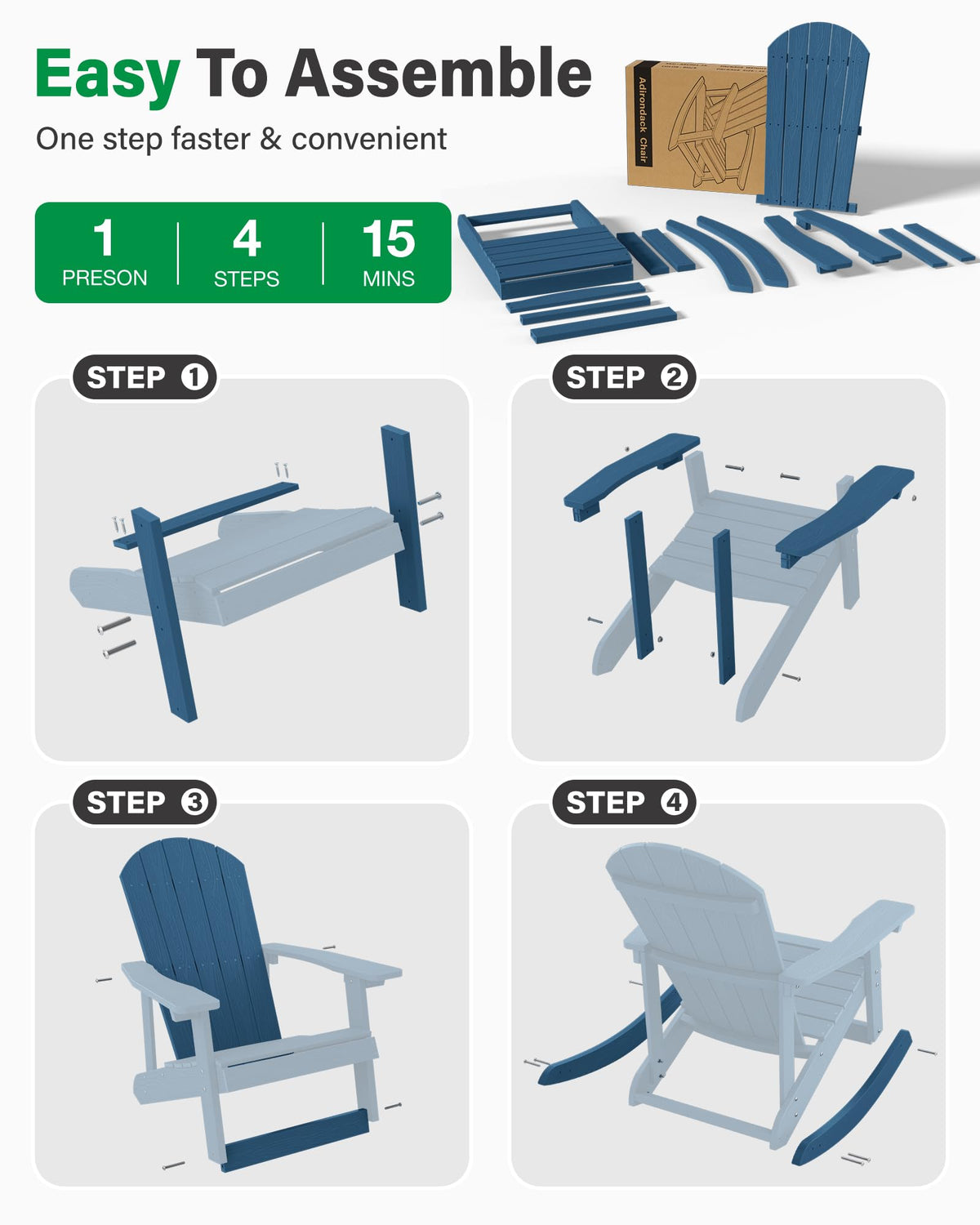 Navy Blue All-Weather Resistant Adirondack Rocking Chair Set of 2 Z530778