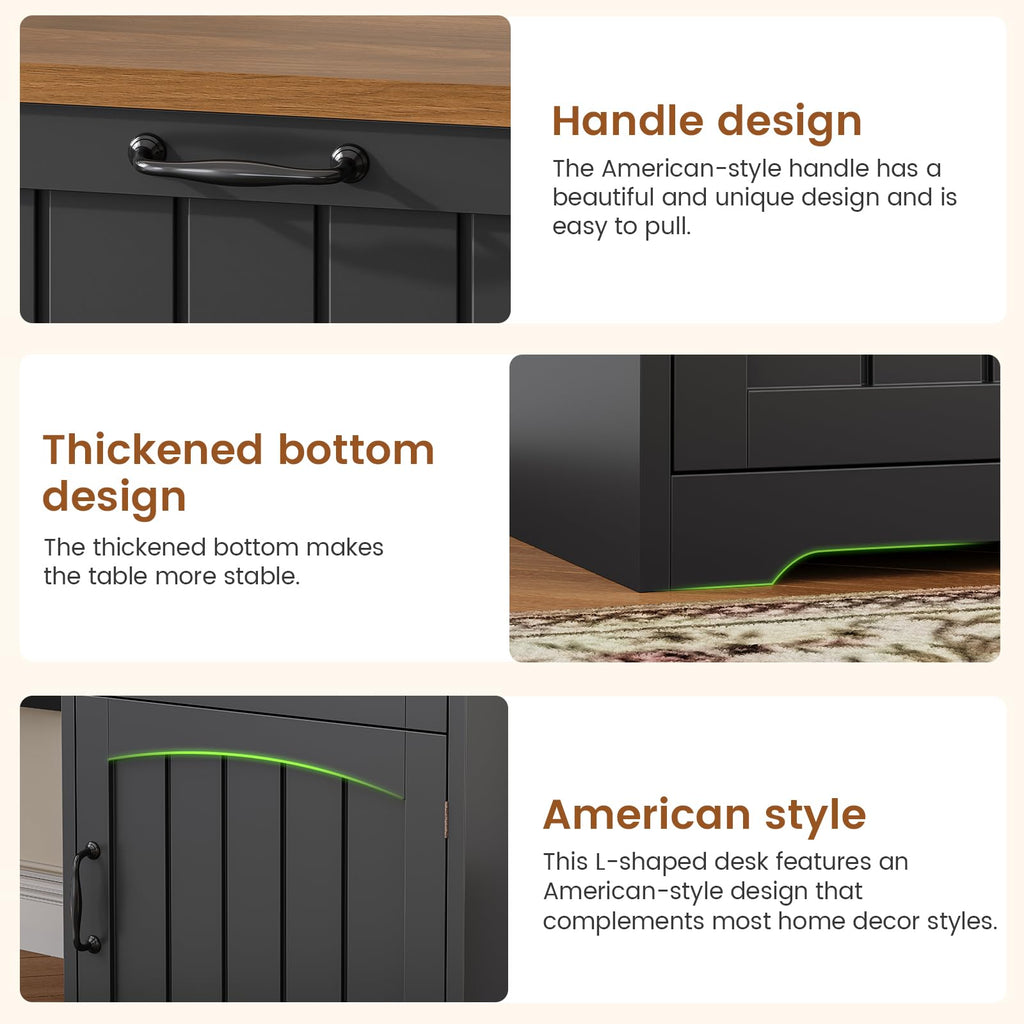 63" L Shaped Desk with Drawers and Storage Cabinet A852