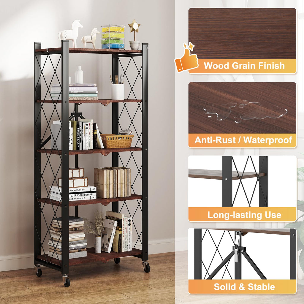 5-Tier Folding Storage Shelf with Woodgrain Finish G734445