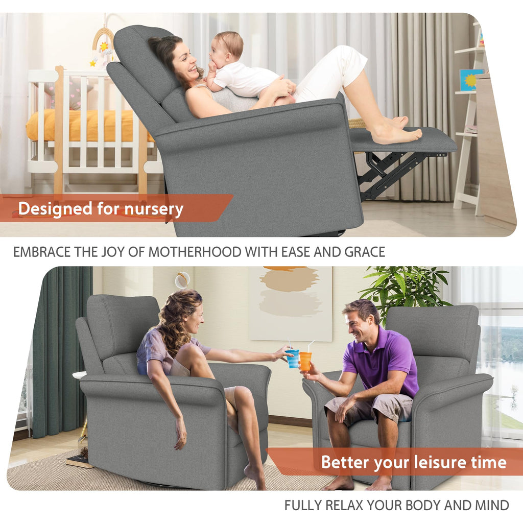 Velvet Grey Swivel Rocker Recliner Chair Q601018