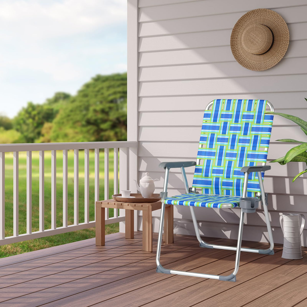 Aluminum Folding Patio Lawn Chairs Set of 2 with Cup Holder J144